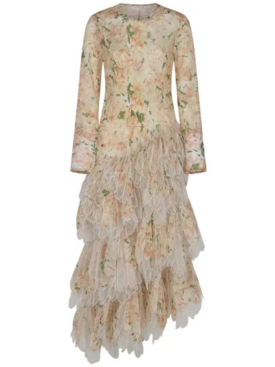 Zimmermann Natura Feathered Dress In Neutrals