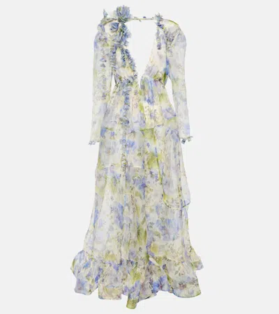 Zimmermann Natura Floral-appliqué Silk Organza Gown In Multicoloured