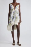 Zimmermann Natura Ruffled Organza Corset Minidress In Cream/ Blue Floral
