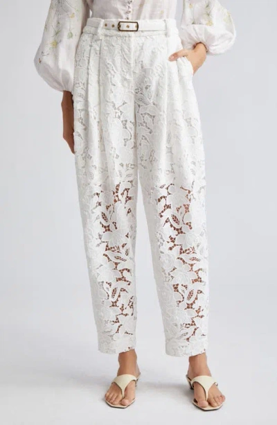 Zimmermann Natura Floral Lace Ankle Pants In Ivory