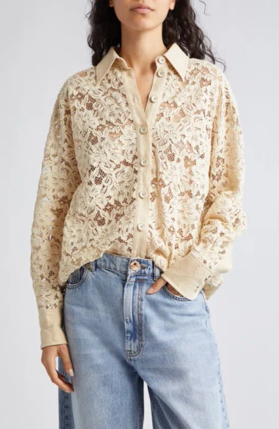 Zimmermann Natura Floral Lace Button-up Shirt In Contrasts In Linen