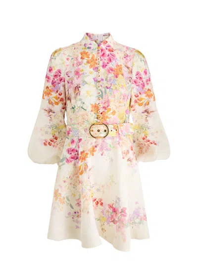 Zimmermann Natura Floral-print Linen Mini Dress In Cream