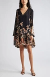 Zimmermann Natura Lantern Mini Dress In Coral Garden Black In Coral Garden Black