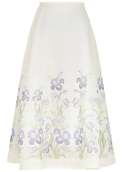 Zimmermann Natura Floral-print Organza Maxi Skirt In Multi Ivory