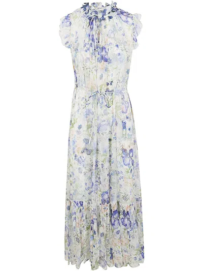 Zimmermann Multicolored Floral Garden Print Maxi Dress In Viscose Woman In Blue