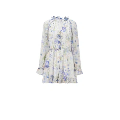 Zimmermann Womens Blue Garden Ivory Flutter Floral-print Woven Playsuit