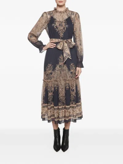 Pre-owned Zimmermann Natura Garden-print Midi Dress In Blue