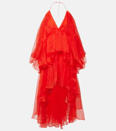 Zimmermann Natura Gathered Silk Organza Midi Dress In Red