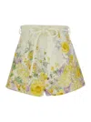 ZIMMERMANN YELLOW BERMUDA SHORTS WITH FLORAL PRINT IN LINEN WOMAN