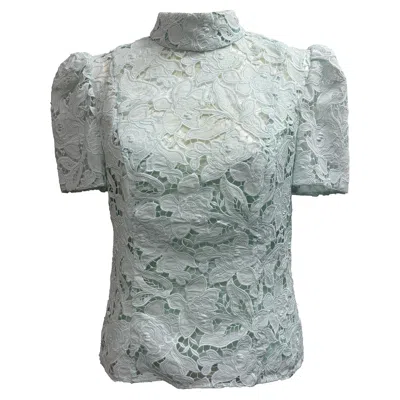 Zimmermann Natura High-neck Lace Blouse In Mint Green Polyester