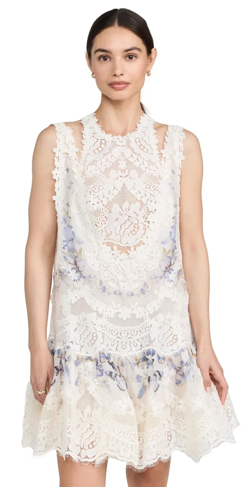 Zimmermann Natura Lace Patch Mini Dress Iris Mixed Print | ModeSens