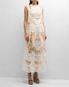 Zimmermann Natura Lace-trimmed Linen-silk Maxi Dress In Coral Mixed Print