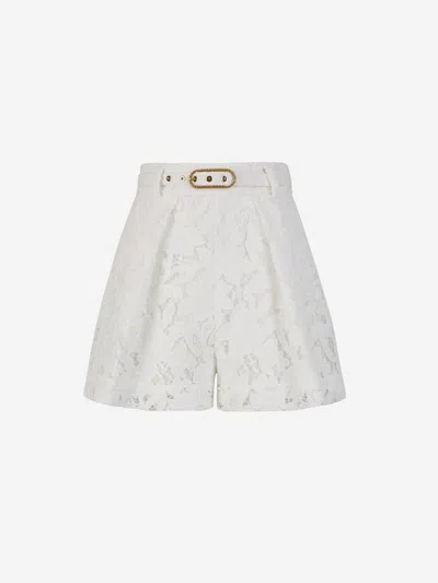 Zimmermann Natura Belted Waist Lace Shorts In French Seams
