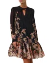 Zimmermann Natura Lantern Mini Dress In Coral Garden Black In Multi