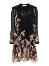 Zimmermann Natura Lantern Mini Dress In Coral Garden Black In Light Red