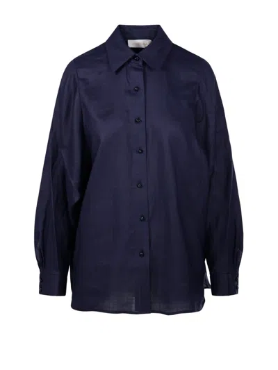 Zimmermann Natura Long Sleeved Buttoned Shirt In Blue