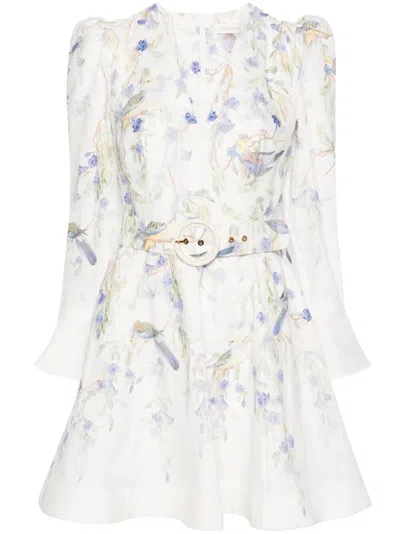 Zimmermann Natura Floral Belted Mini Dress In Blue