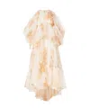 Zimmermann Cold-shoulder Ruffled Floral-print Silk-organza Maxi Dress In Nude