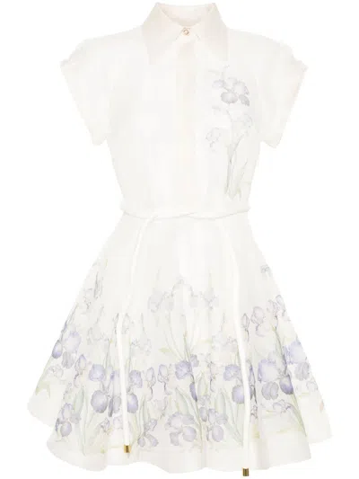 Zimmermann Natura Short Dress With Flowers In Blue