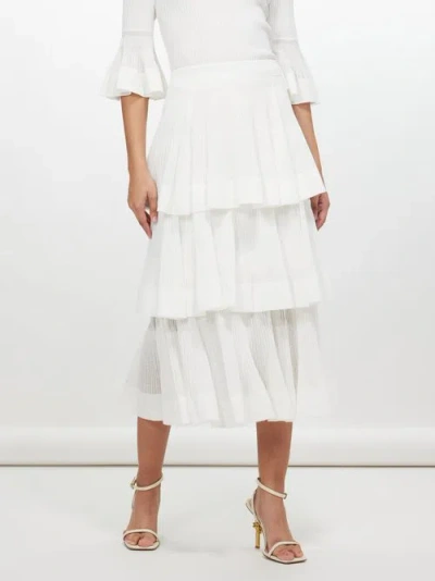 Zimmermann Women's Cotton-blend Rib-knit Tiered Midi-skirt In Cream