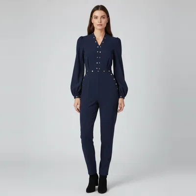 Pre-owned Zimmermann Navy Blue Crepe Puff Sleeve Jumpsuit M