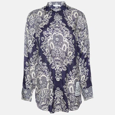 Pre-owned Zimmermann Navy Blue Floral Print Silk Shirt M