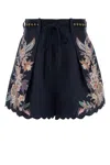 Zimmermann Rhiannon Tuck Printed Linen Shorts In Blue