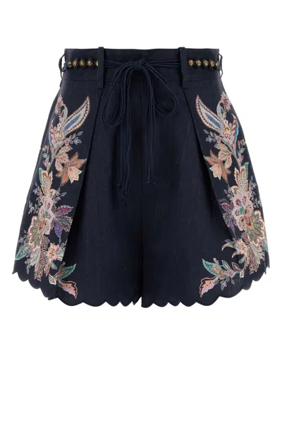Zimmermann Navy Blue Linen Rhiannon Shorts