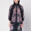 Zimmermann Rhiannon Billow Blue Blouse With High Neck And All-over Paisley Print In Ramie Woman In Blue