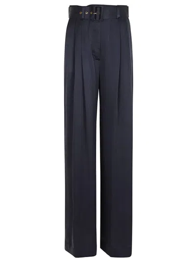 ZIMMERMANN NAVY/BLUE SILK TUCK PANT