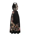 Zimmermann Tallow Cutout Floral-print Linen Halterneck Midi Dress In Black