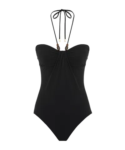 Zimmermann Wylie Drape Halter One-piece Swimsuit In Black