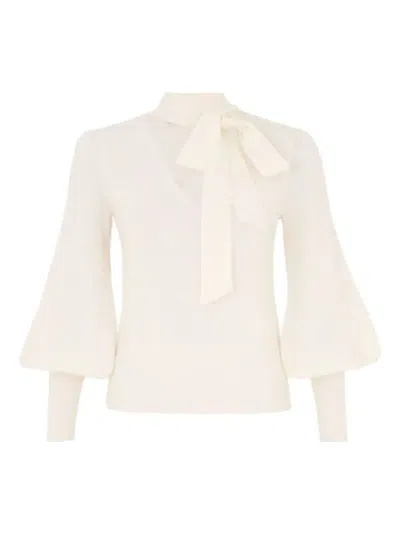 Zimmermann Neck-tie Balloon-sleeve Jumper In Neutral