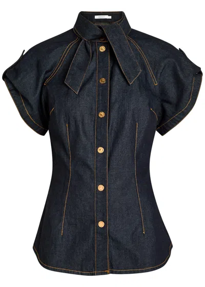 Zimmermann Neck Tie Denim Blouse In Blue