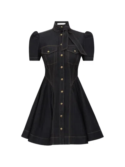 Zimmermann Necktie-detail Denim Mini Dress In 블루
