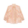 Zimmermann Cream And Pink High Neck Paisley Blouse In Pink