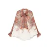 Zimmermann Rhiannon Multicolor Blouse With Tie Closure On The Front And Paisley Print In Ramie Woman In Brown