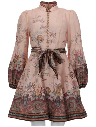 Zimmermann Neutrals Alchemy Floral Paisley Linen Dress In Pink