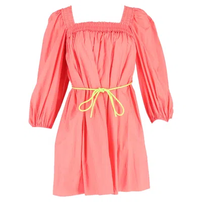 Zimmermann Nina Pleated Shirred Mini Dress In Coral Cotton In Orange