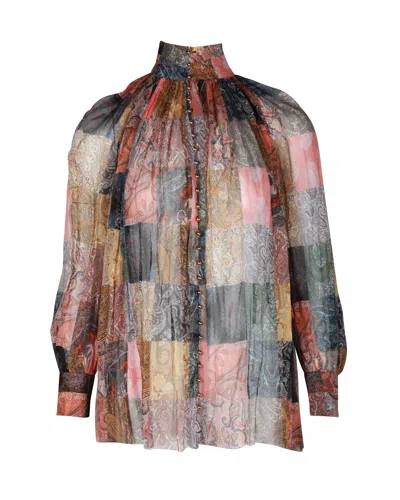 Zimmermann Ninety-six Lattice-trimmed Printed Blouse In Multicolor Linen And Silk-blend Gauze