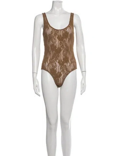 Pre-owned Zimmermann Nylon Floral Print Bodysuit In Neutrals