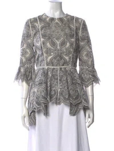 Pre-owned Zimmermann Nylon Paisley Print Blouse In Grey
