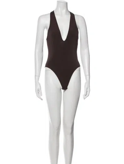 Pre-owned Zimmermann Nylon Plunge Neckline Bodysuit In Black