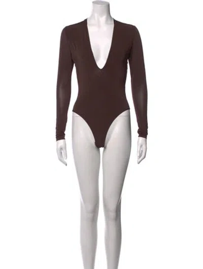Pre-owned Zimmermann Nylon Plunge Neckline Bodysuit In Brown