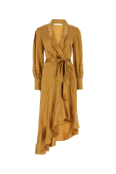 Zimmermann Ochre Silk Dress In Honey