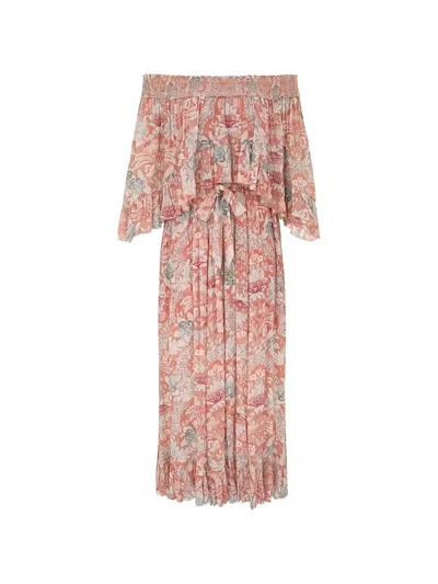 Zimmermann Off-shoulder Ruffled Maxi Dress In Pink