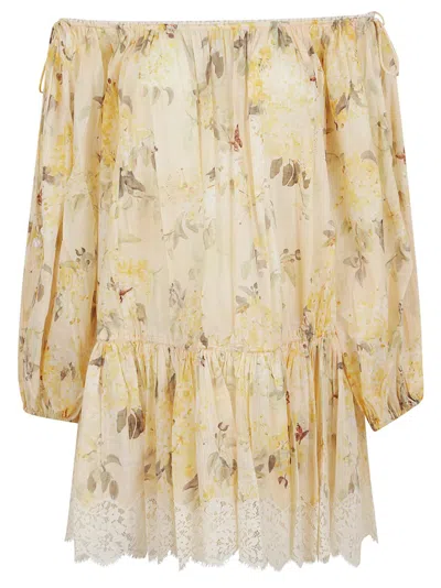 ZIMMERMANN ZIMMERMANN OFF-THE-SHOULDER COTTON DRESS WITH TIERED RUFFLE HEM