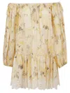 Zimmermann Off-the-shoulder Cotton Dress With Tiered Ruffle Hem In Neutral