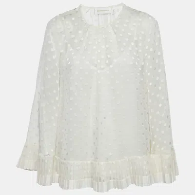Pre-owned Zimmermann Off-white Dotted Crepe Fil Coupe Pleat Detail Top M