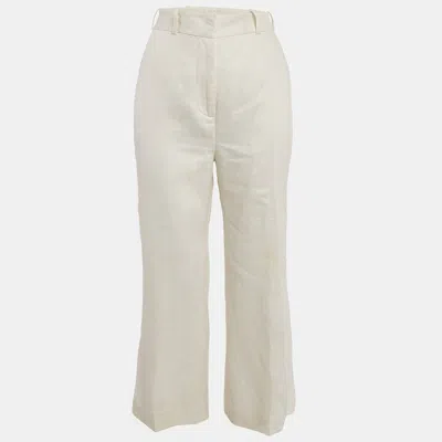 Pre-owned Zimmermann Off White Linen Straight Leg Trousers S